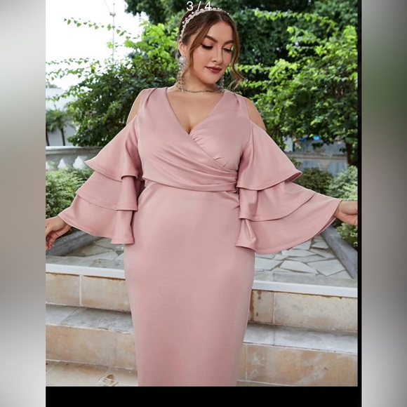 Shein Curve Cold Shoulder Flutter Sleeve Dress Dusty Rose Size 3X/18 - Picture 3 of 9